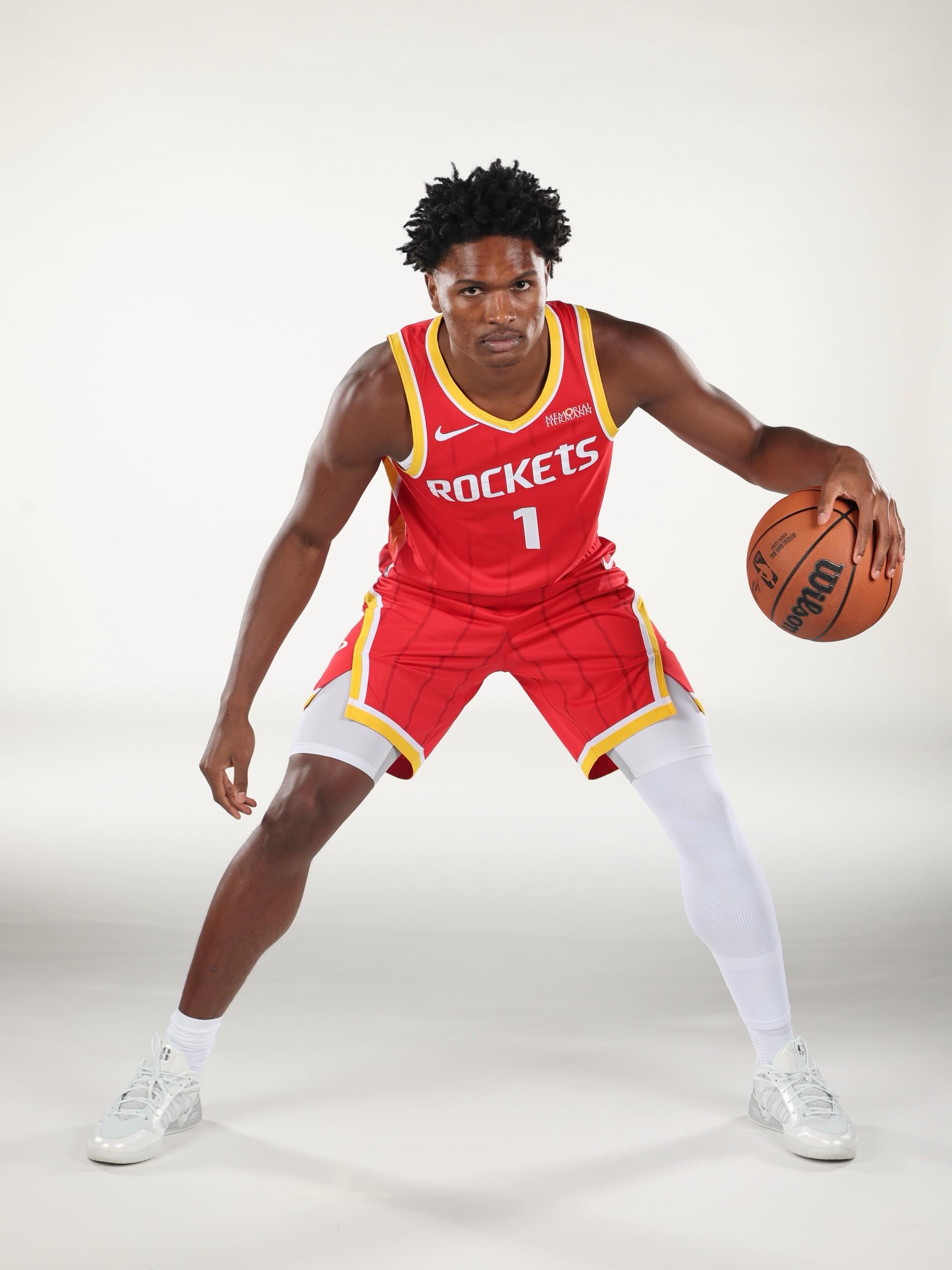 Amen Thompson of the Houston Rockets pictured in a promotional NBA image marking his fourth season.