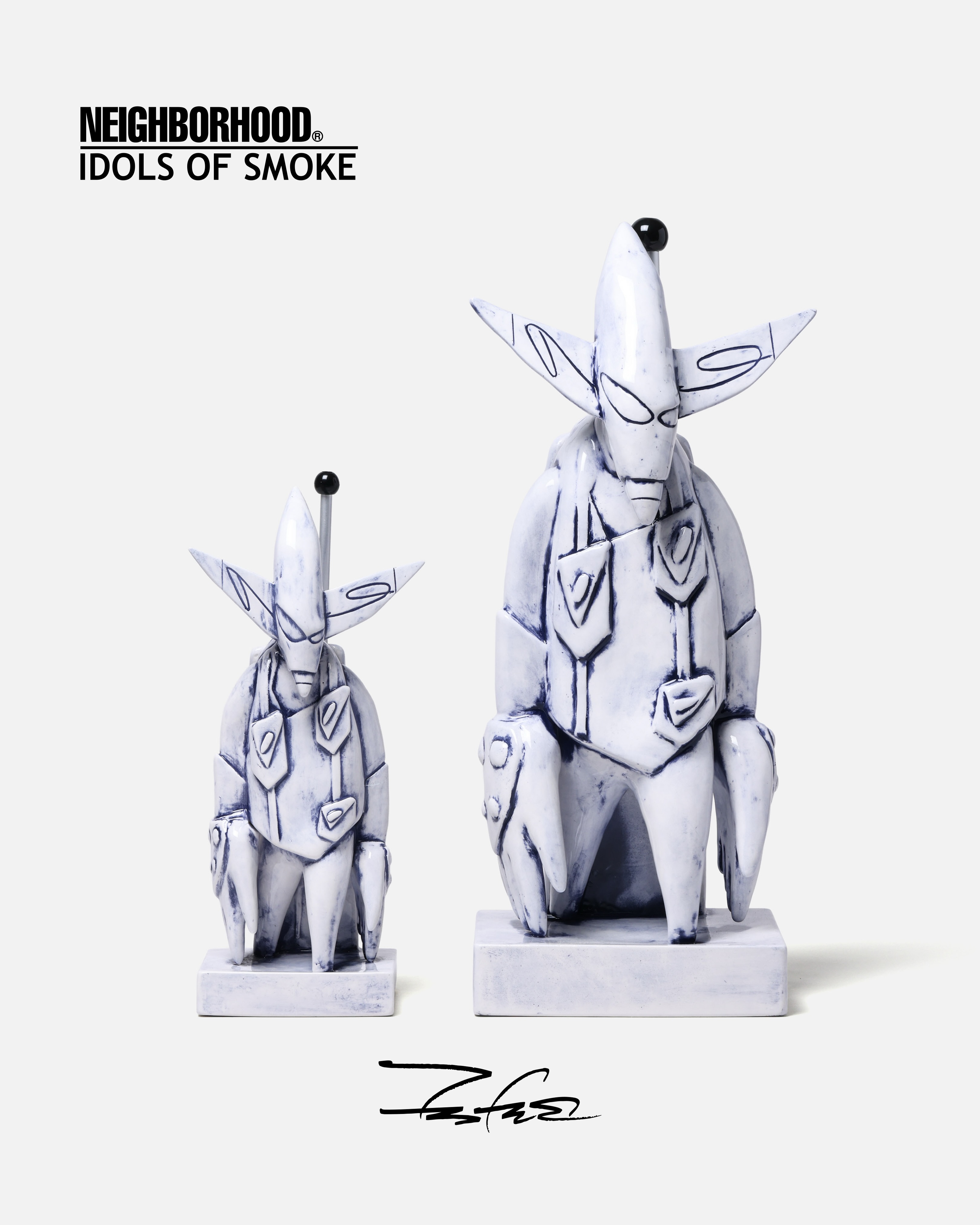 NEIGHBORHOOD IDOLS OF SMOKE exhibition artwork featuring collaborative pieces with graffiti artist FUTURA