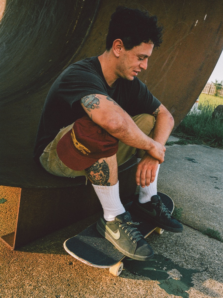 A Nike SB team rider skating in Detroit during the SB Tennis Classic trip.