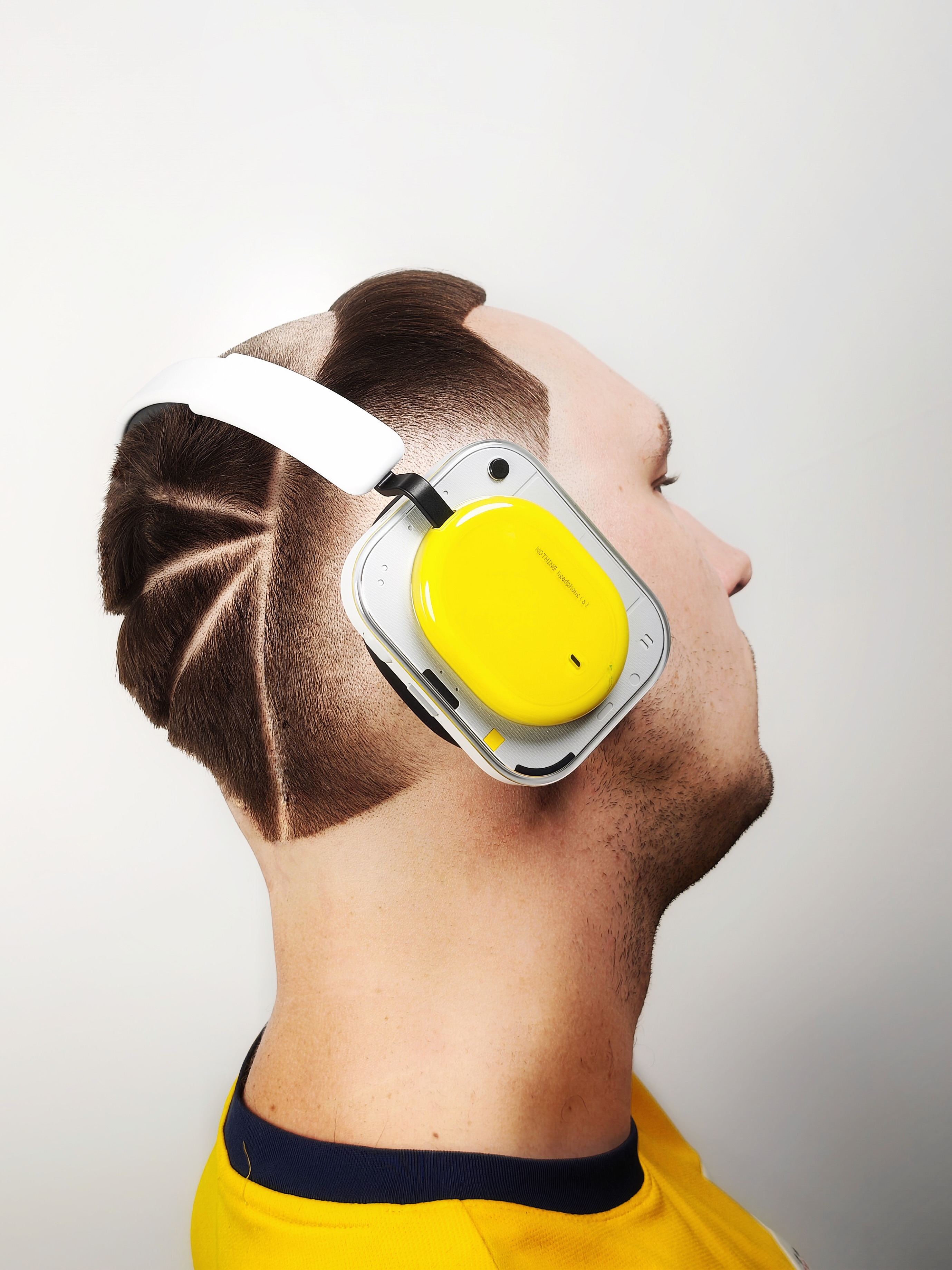 Nothing Headphone (a) photographed in the Contour Matrix Cut shot for the brand's Shot on Nothing series.