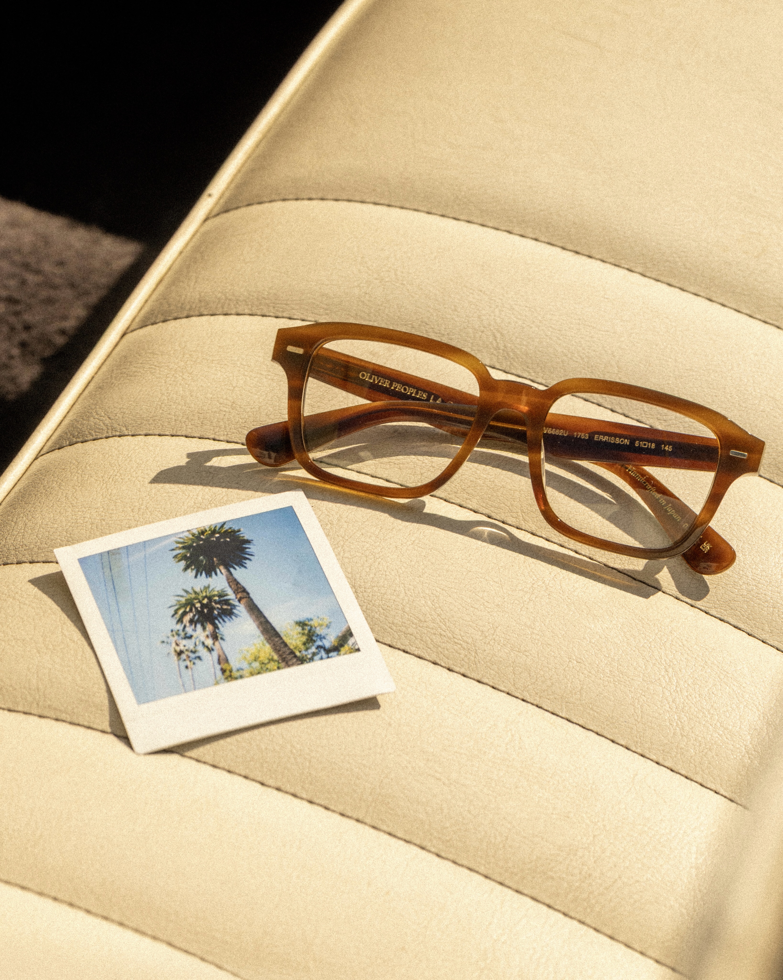 Oliver Peoples Errisson square acetate optical frame in the Sycamore colorway.