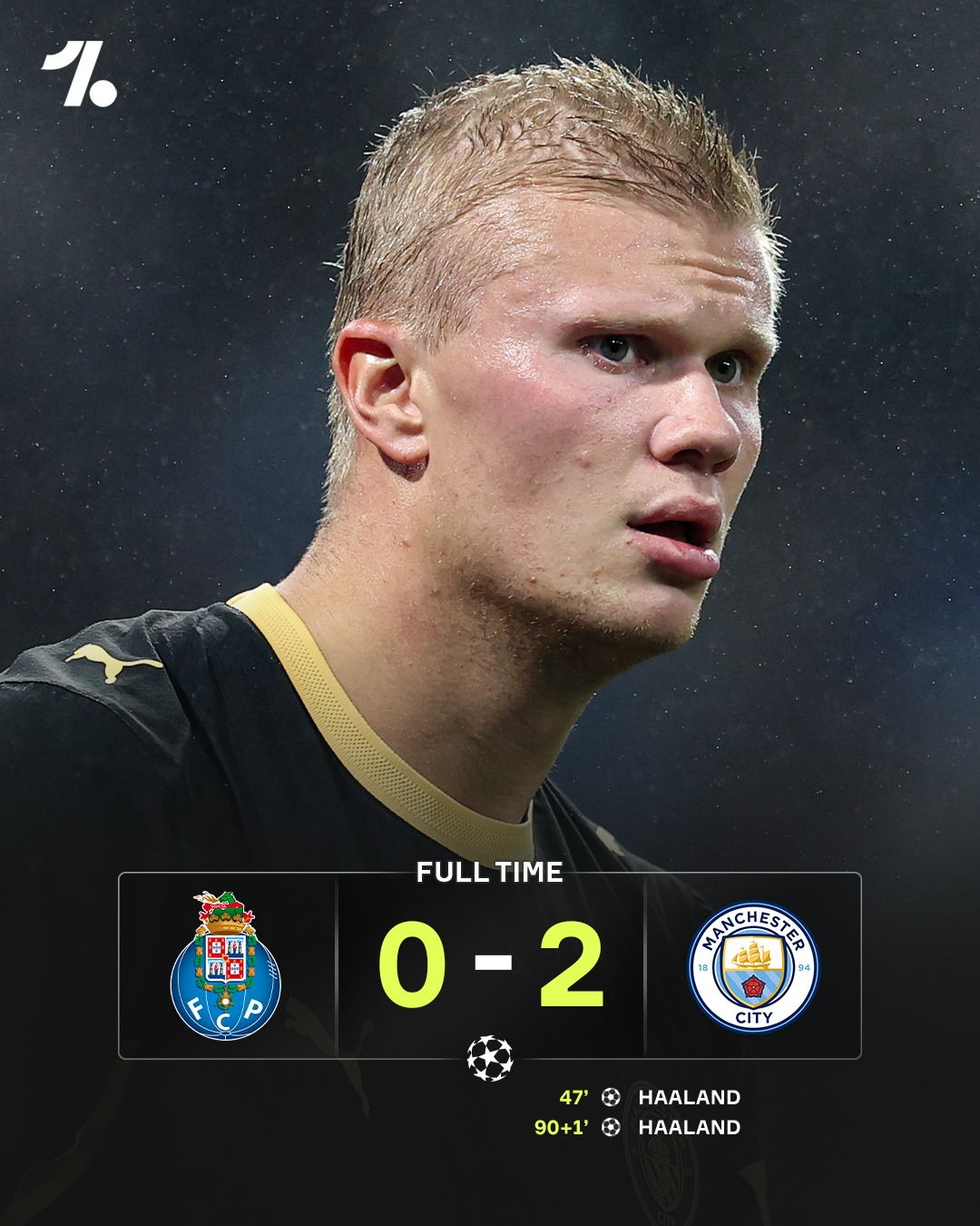Champions League matchday graphic previewing Manchester City's trip to Porto