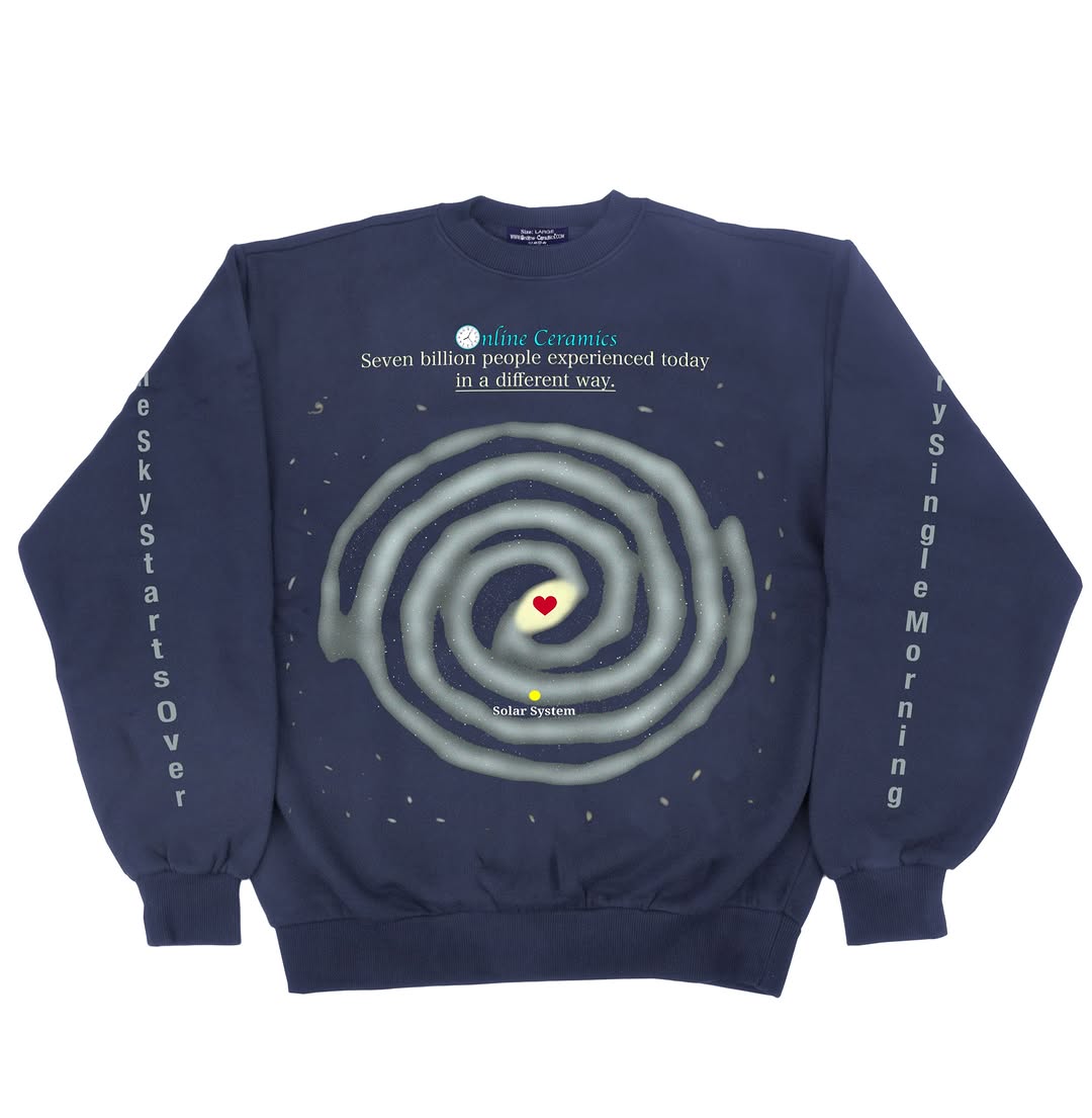 The Online Ceramics Every Single Day navy crewneck from the Summer 26 collection.