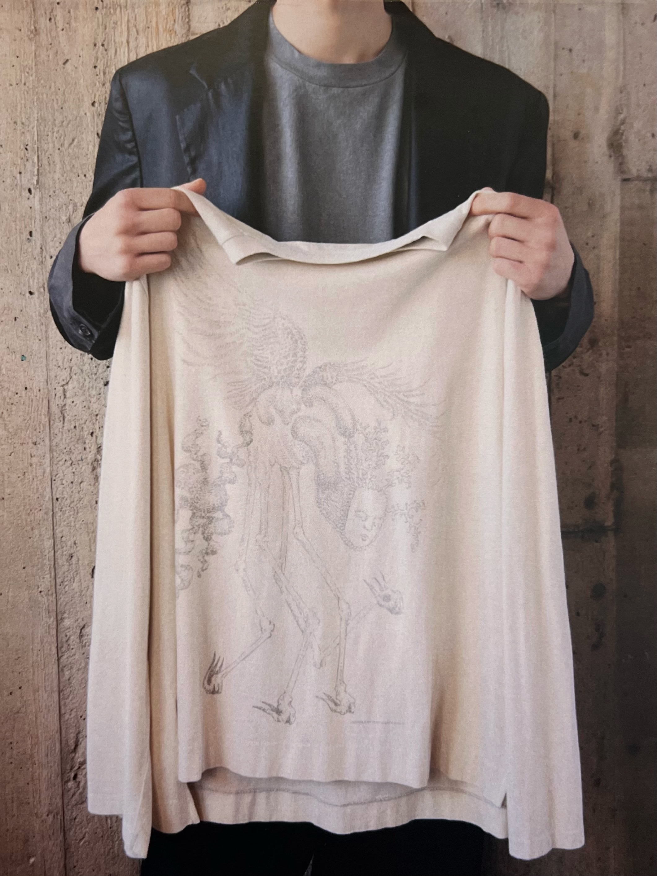 A pointillism print from Our Legacy's Fall Winter 2026 collection, developed from model Oscar Standley's sketchbook artwork.
