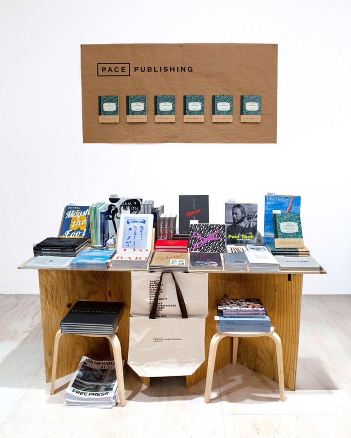 A display of Paul Thek related books and publications at Pace Gallery's booth for the New York Art Book Fair.