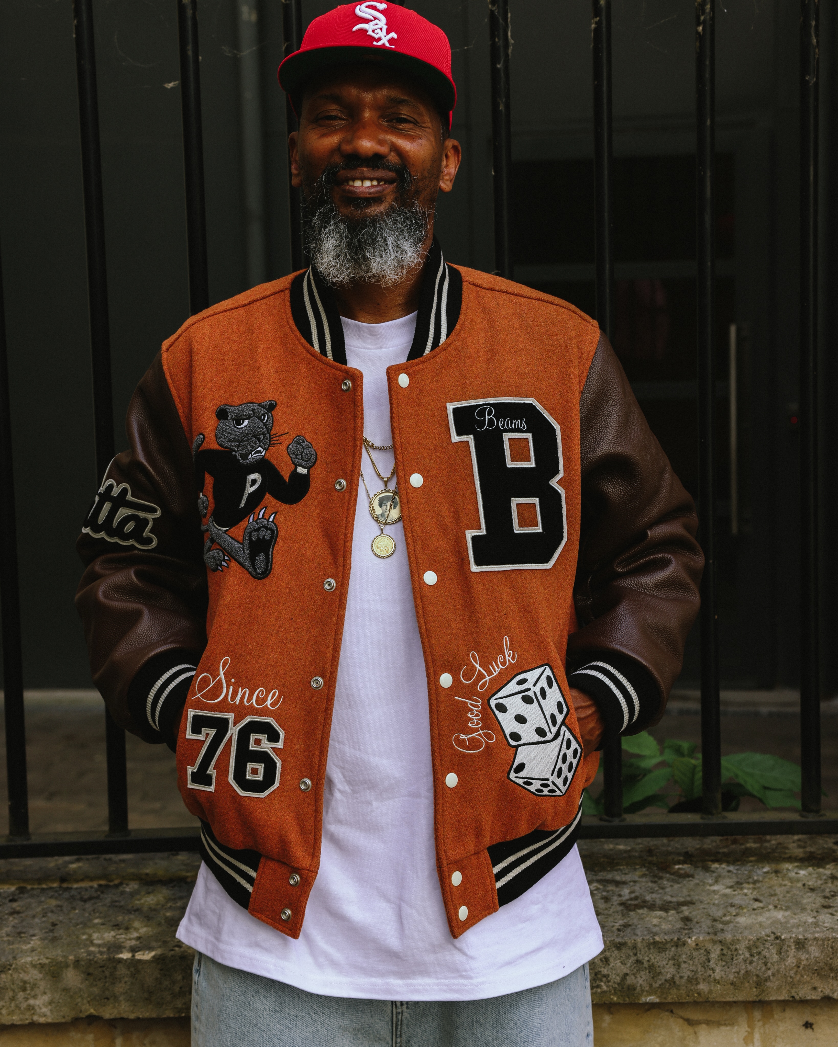 Patta x BEAMS 50th Anniversary Varsity Jacket in Potter's Clay