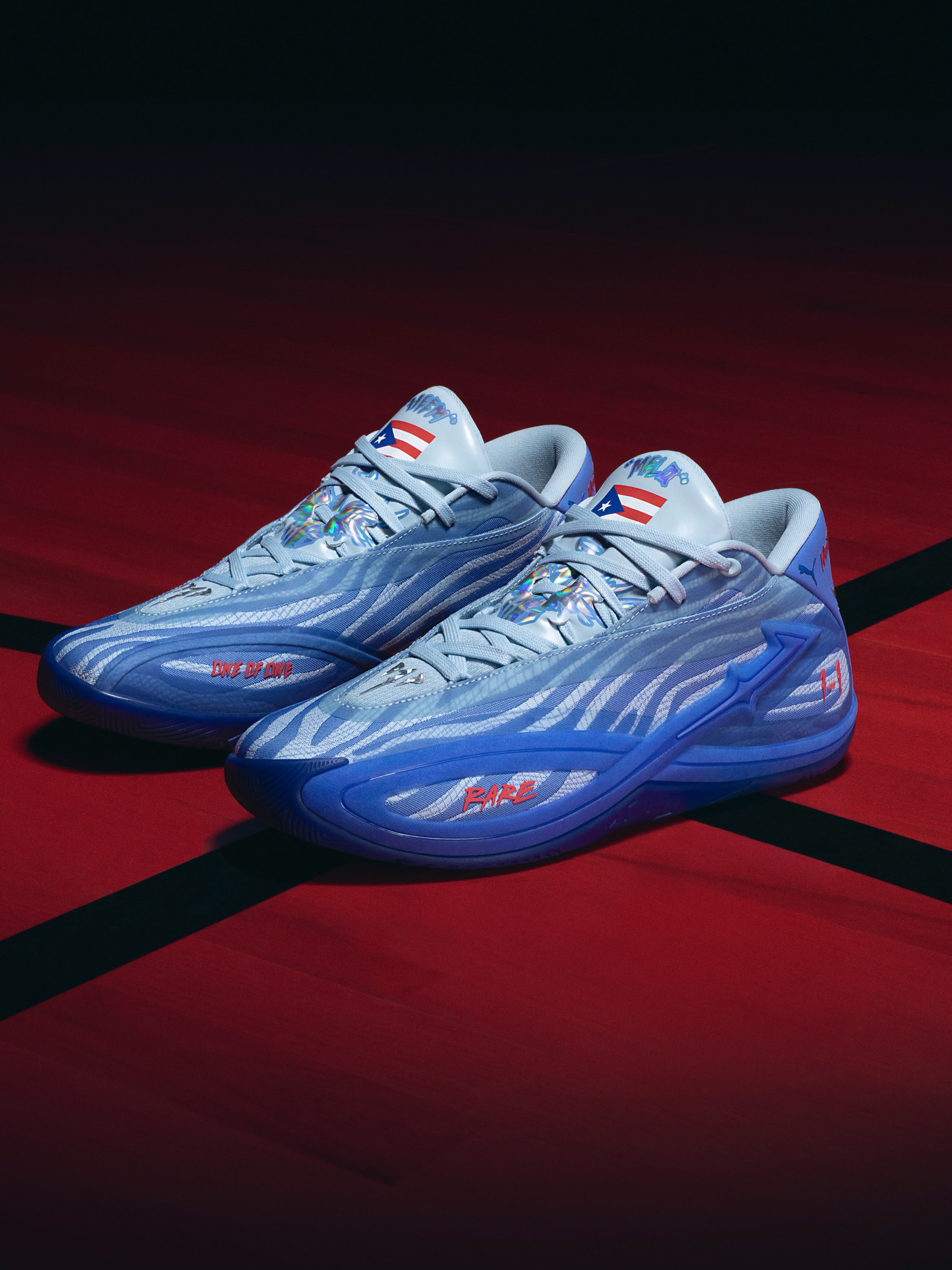The Puma MB.06 Puerto Rico colorway, LaMelo Ball's sixth signature sneaker, ahead of its July 31 island exclusive launch.