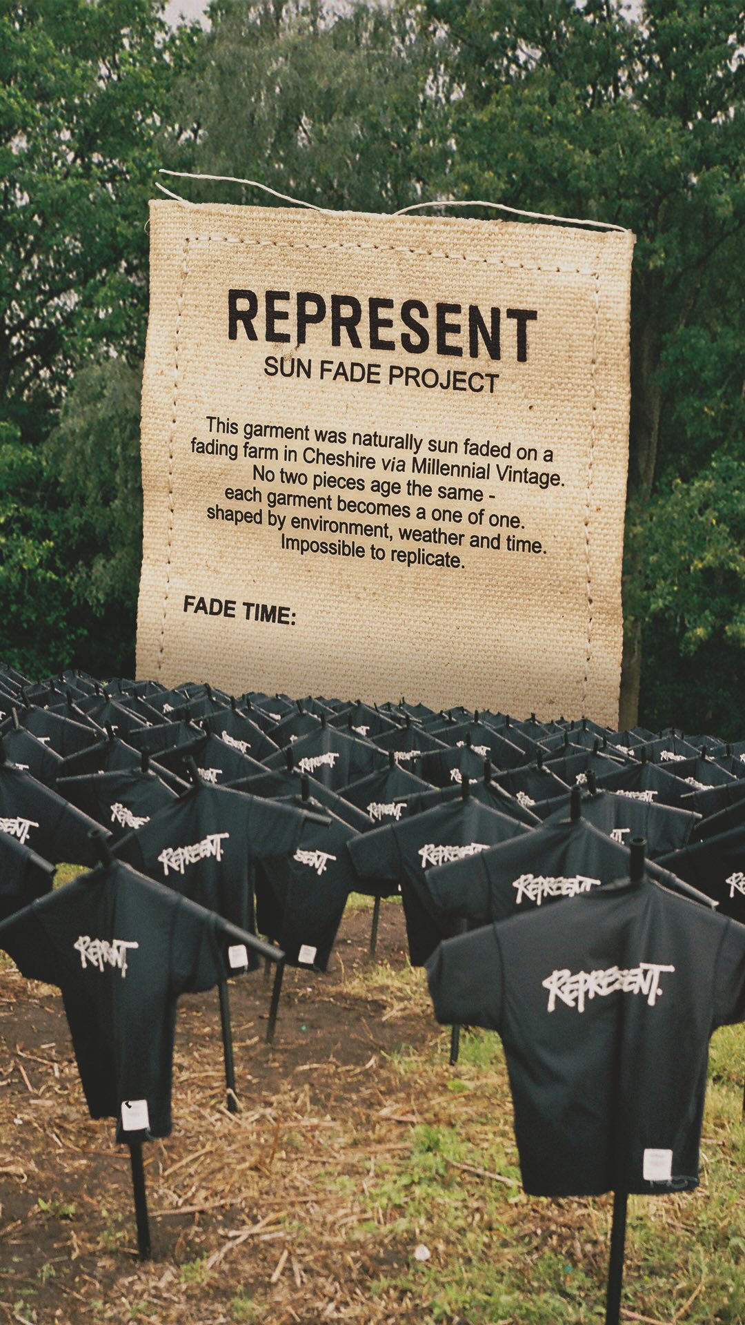 Behind the scenes of Represent's Sunfade Project t-shirt fading process in the Cheshire countryside.