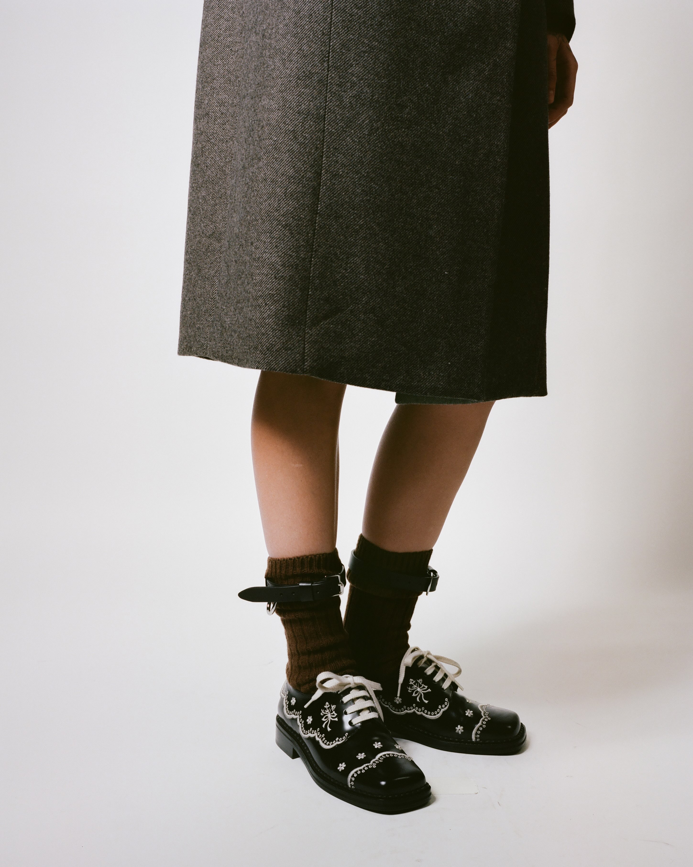 Simone Rocha Floral Lace Brogue, a black calf leather brogue with cream lace embroidery from the AW26 collection