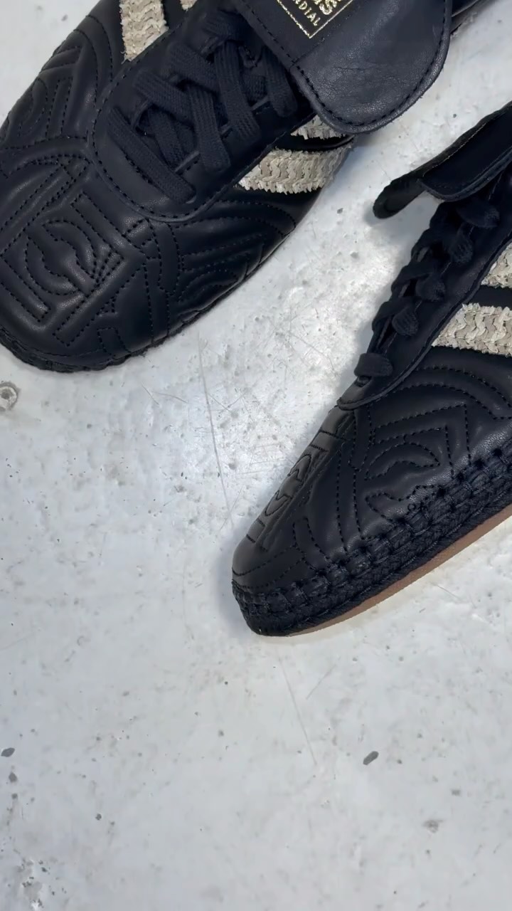 The adidas Samba Espadrille by CLOT and Edison Chen, showing the leather Samba upper paired with a woven raffia espadrille sole.