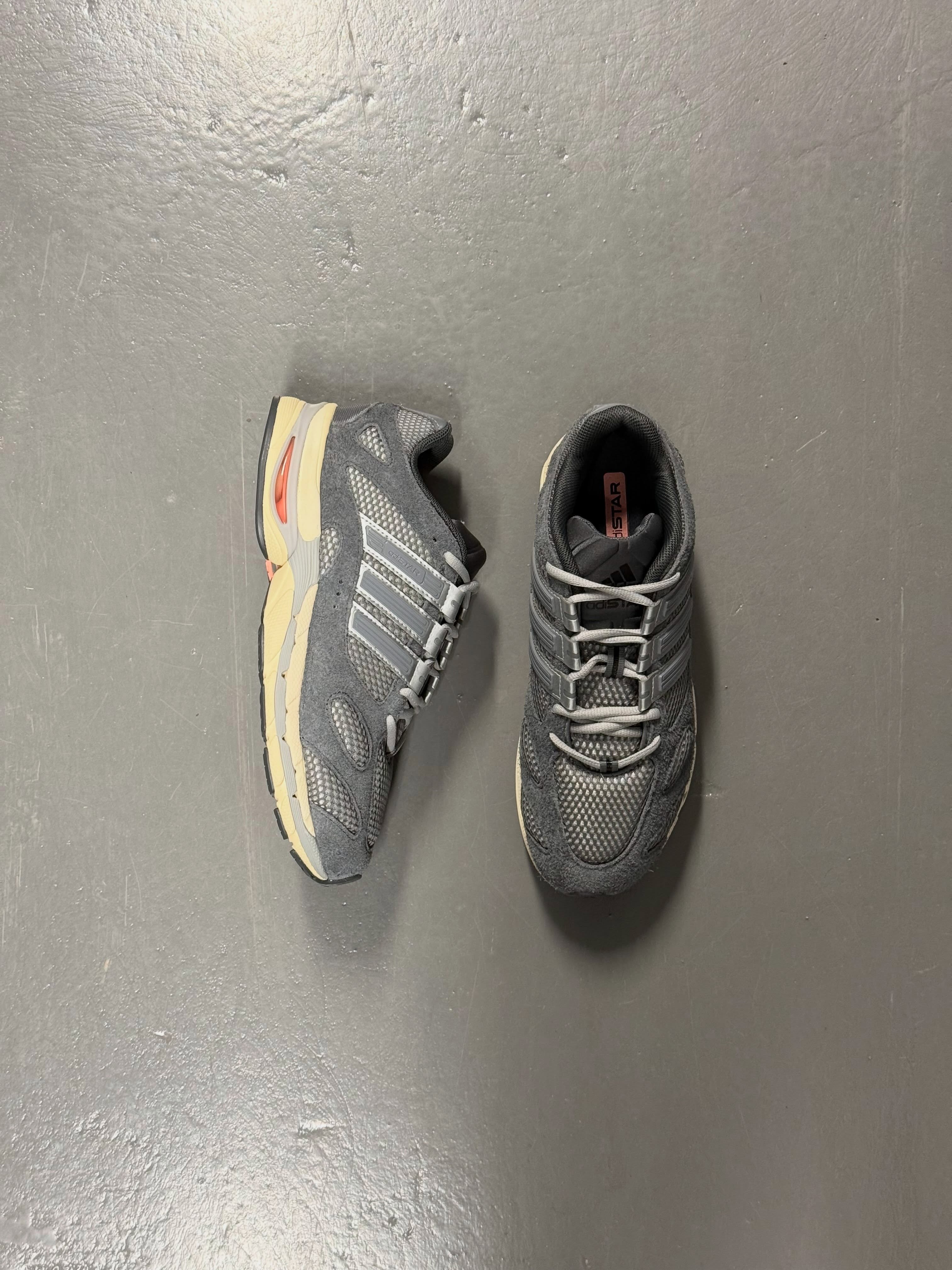 Adidas sneaker lineup laid out together, including the gum soled Samba OG and the molded overlay Adistar MLD among the six new Sneakersnstuff additions.