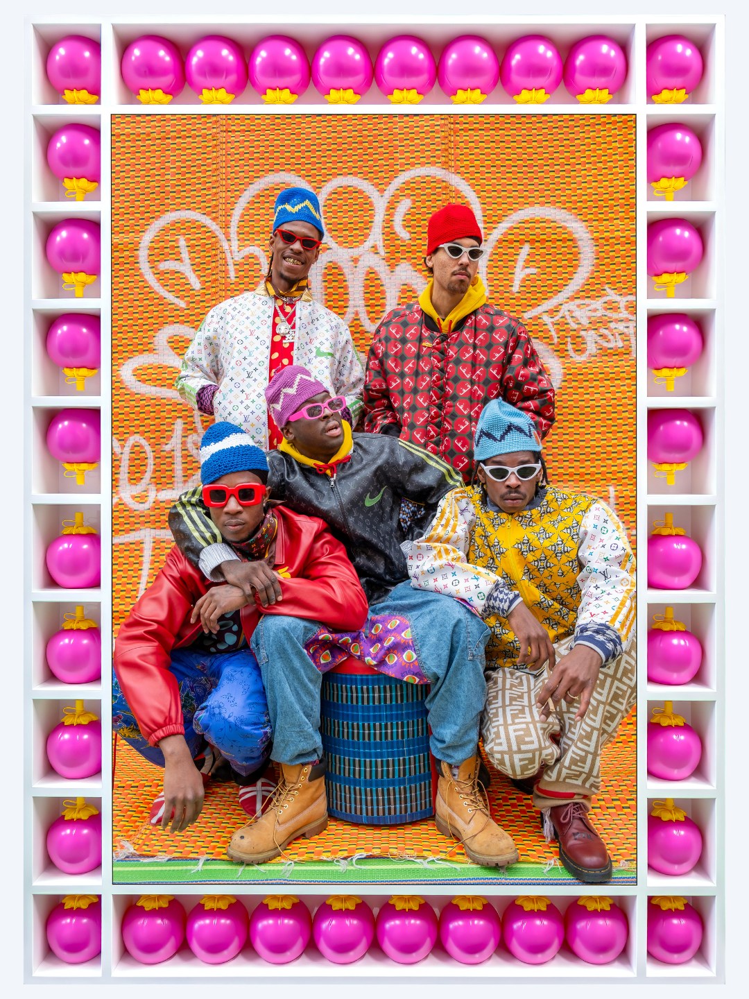 Promotional portrait from Hassan Hajjaj's My London Rockstars, Ends to Estates exhibition, courtesy of Vigo Gallery and Hassan Hajjaj Studio.