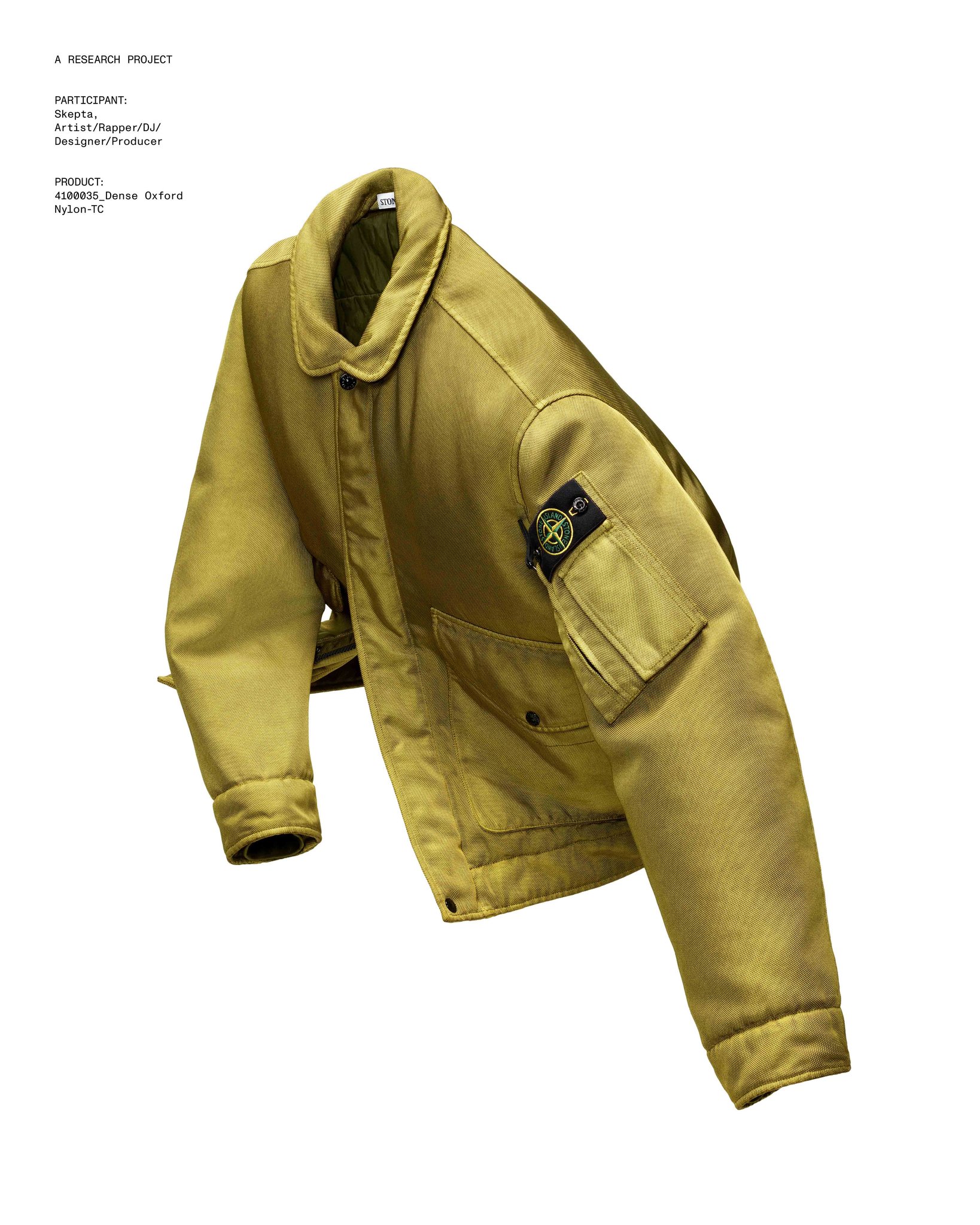 Stone Island's 4100035 Dense Oxford Nylon TC jacket in a stand collar silhouette.