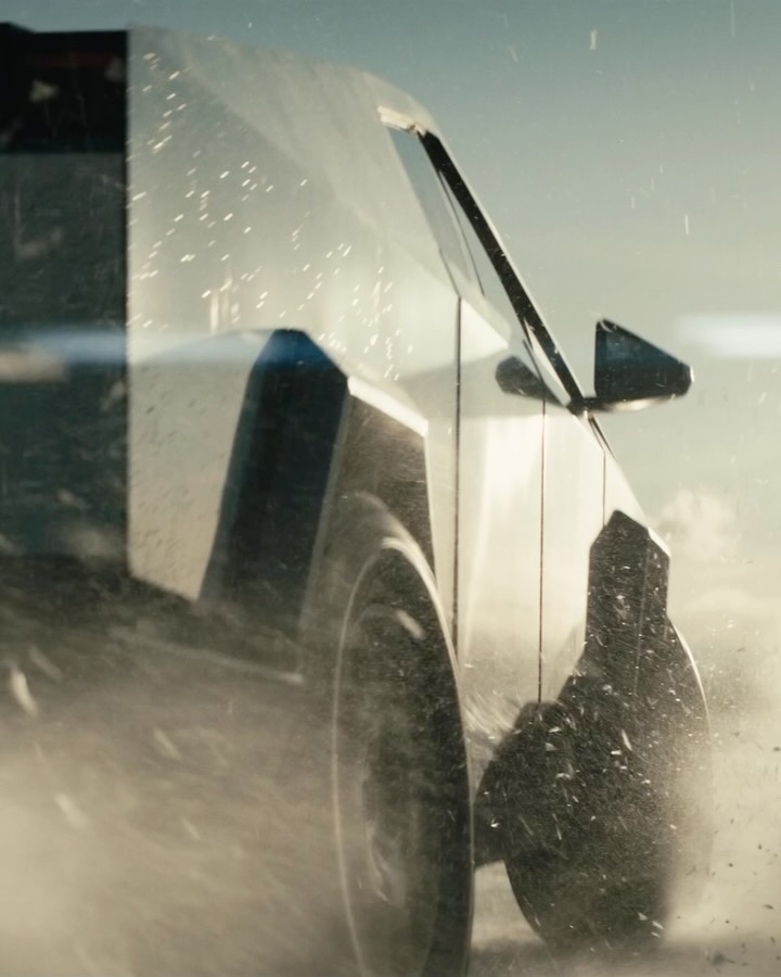 The Tesla Cybertruck's stainless steel exoskeleton, showing the structural panel construction.