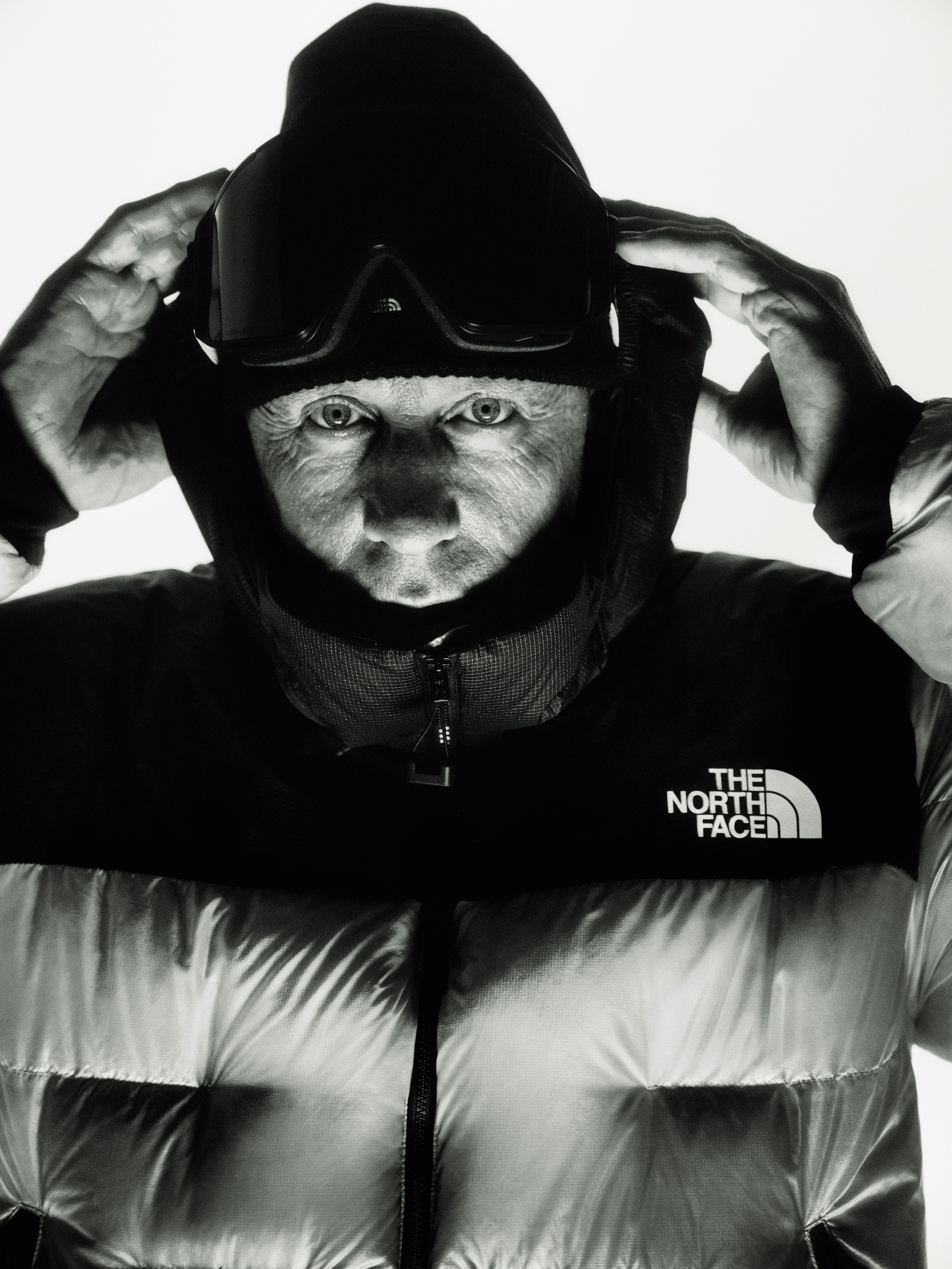 Cover frame of ski mountaineer Jim Morrison in The North Face Summit Nuptse Jacket