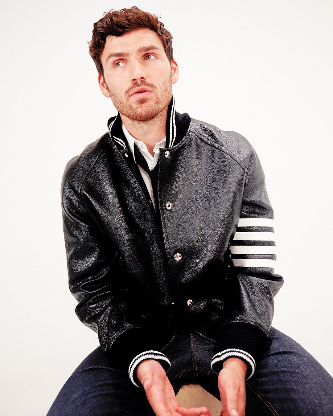 Charlie Hall wearing a Thom Browne styled look for American Studies magazine