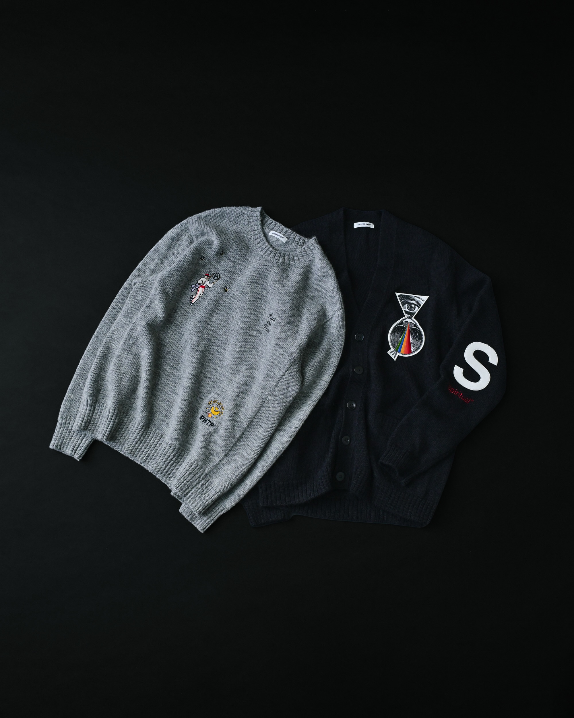 Undercover AW26 men's knitwear and outerwear from the October 24, 2026 release