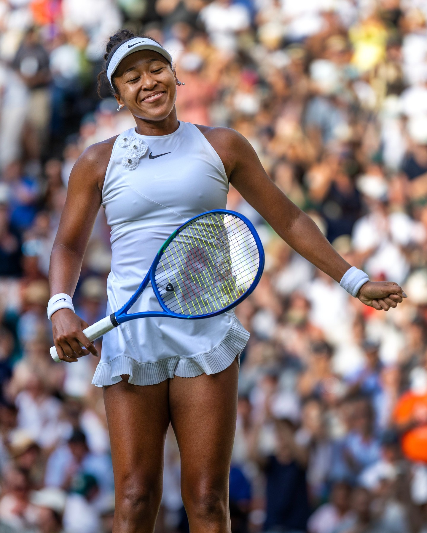 Naomi Osaka on Centre Court at Wimbledon 2026 wearing a ceremonial inspired dress designed by Hana Yagi.