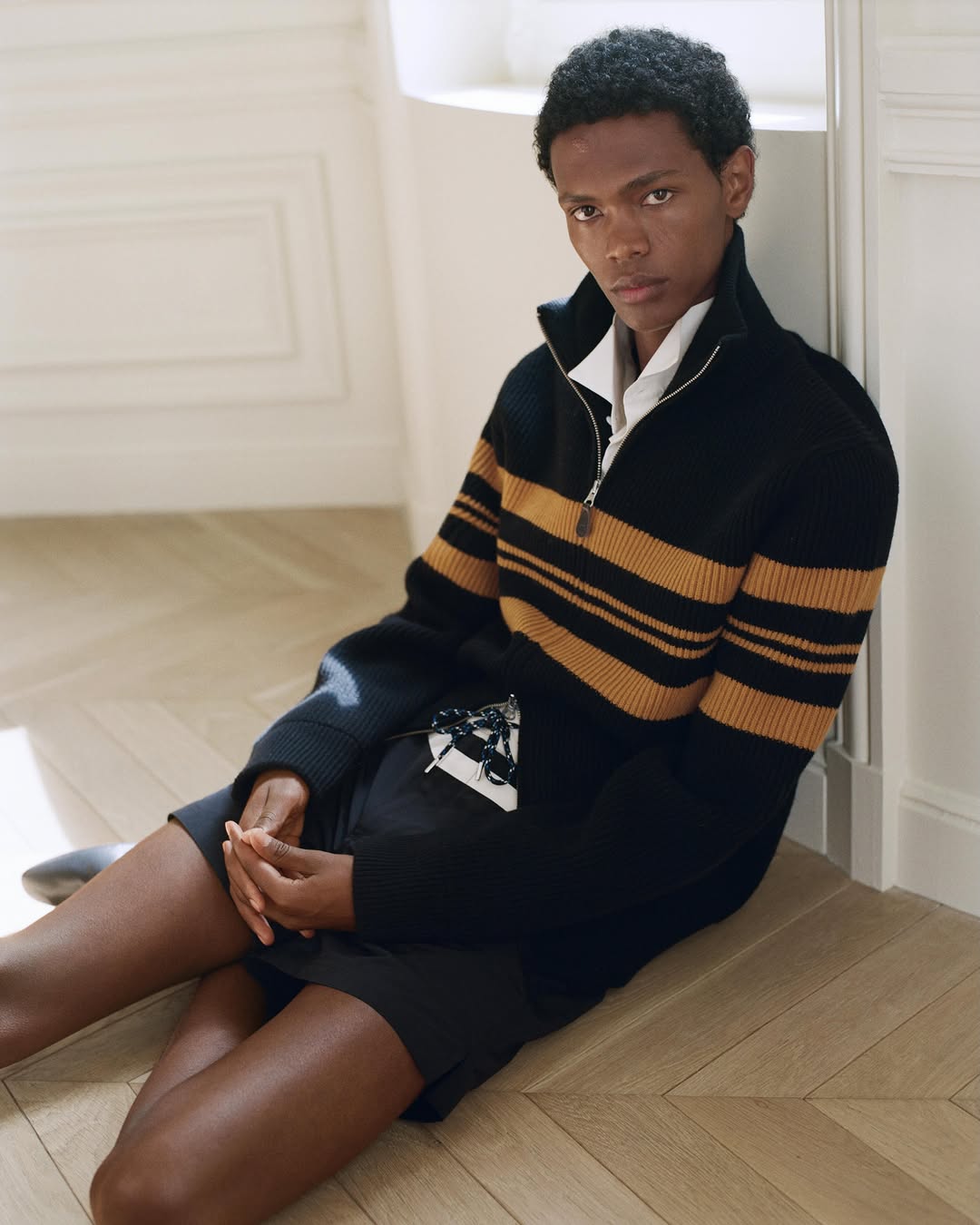 Wales Bonner Sun Poem SS27 collection preview showing a model in Spring Summer 2027 menswear, photographed by Senta Simond