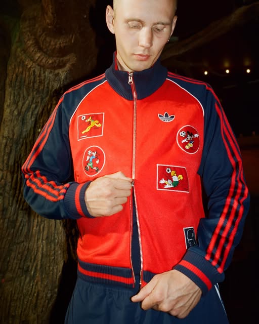 Campaign image of the Brain Dead x Adidas x Disney Futbol jersey collection, photographed by Sandy Candy Kim.